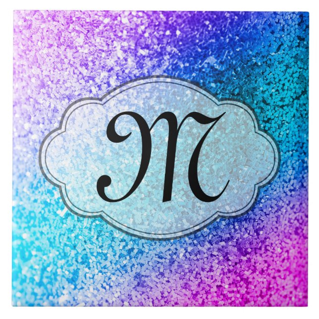 Cerâmica Azulejo de Exibição de Monograma Rosa Rosa Brilhan (Frente)