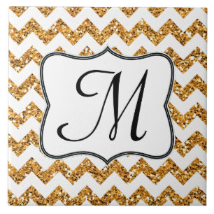 Cerâmica Azulejo de Exibição do Monograma Glitter Dourado M