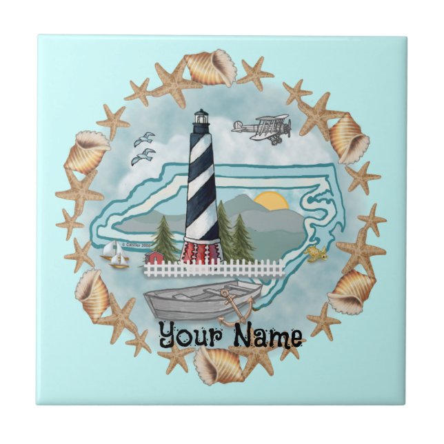 Cerâmica Azulejo de Farol da Carolina do Norte (Frente)