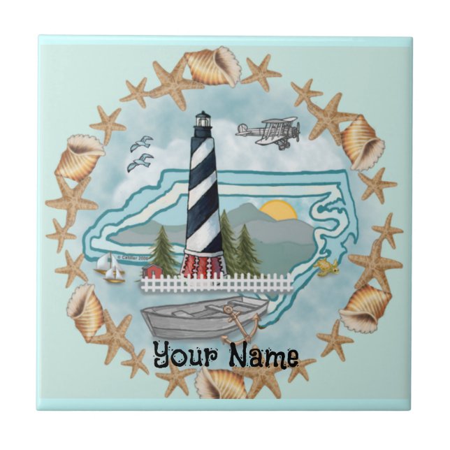 Cerâmica Azulejo de Farol da Carolina do Norte (Frente)