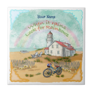 Cerâmica Azulejo de Farol de Bicicleta de Praia