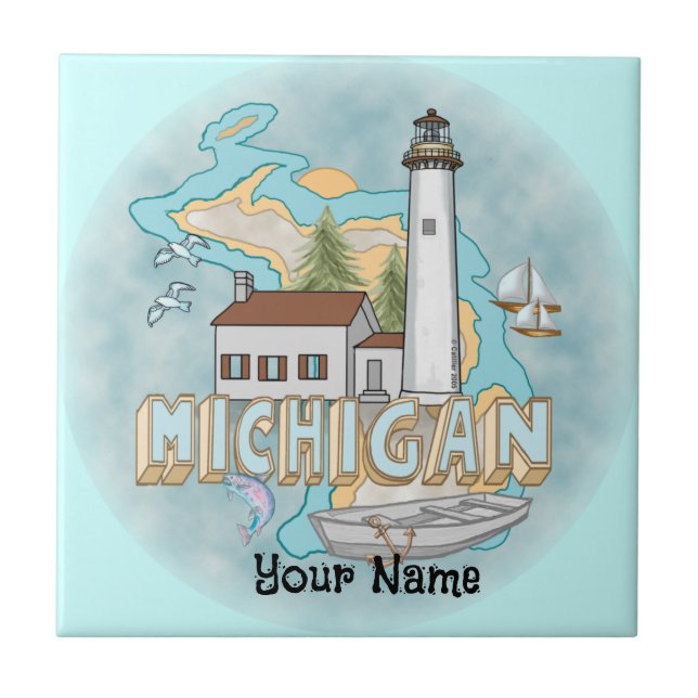 Cerâmica Azulejo de Farol de Michigan (Frente)
