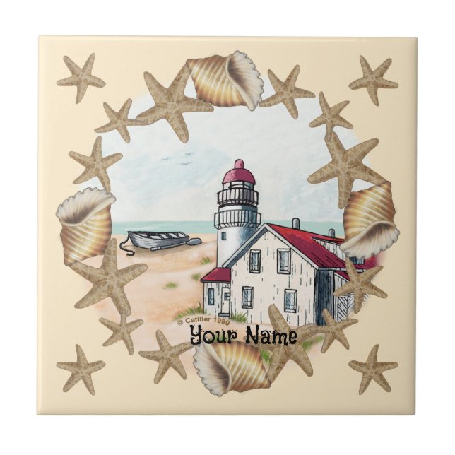 Cerâmica Azulejo de farol de Seashell (Frente)