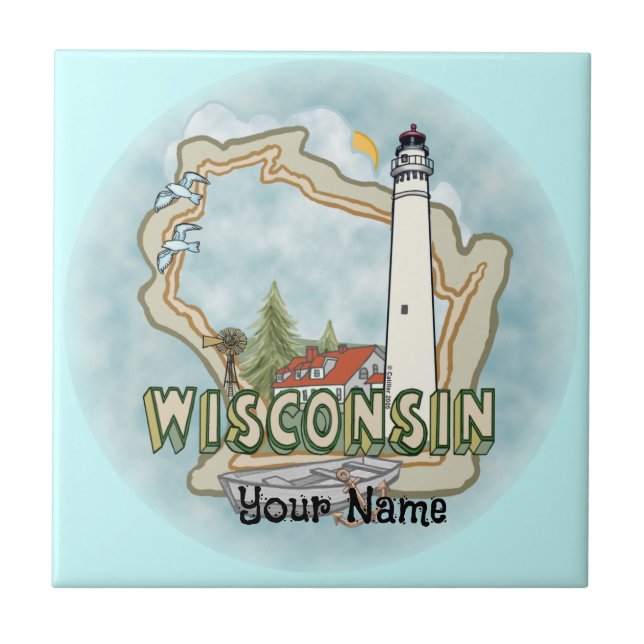 Cerâmica Azulejo de Farol de Wisconsin (Frente)