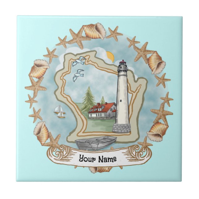 Cerâmica Azulejo de Farol de Wisconsin (Frente)