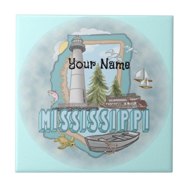 Cerâmica Azulejo de farol do Mississippi (Frente)