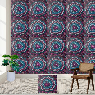Cerâmica Azulejo de Fatia de Geodo Roxo e Teal Vibrante