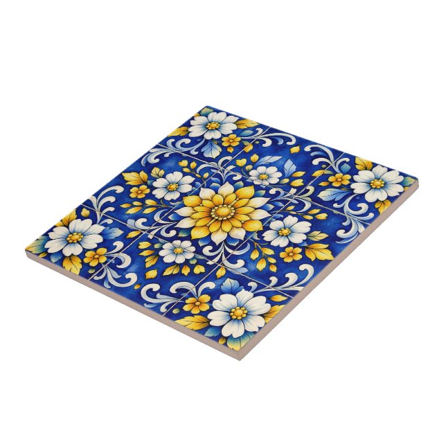 Cerâmica Azulejo de Festa Floral de Cobalto (Lateral)