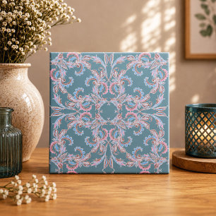 Cerâmica Azulejo de Filigrana Floral Ornata em Azul Turques