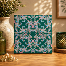 Azulejo de Filigrana Floral Ornata em Verde Caçado