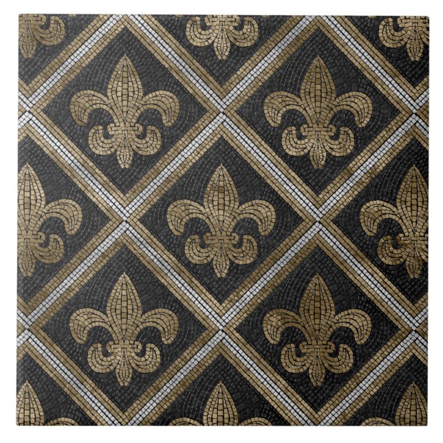 Cerâmica azulejo de fleur-de-lis, preto e dourado (Frente)