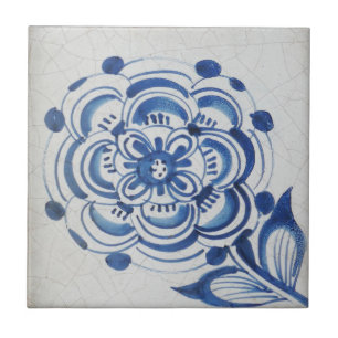 Cerâmica Azulejo de Flor Branca e Azul Vitoriano Repro