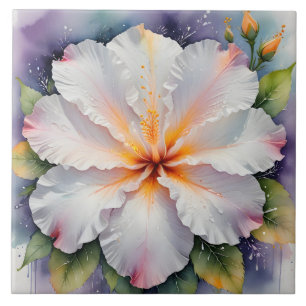 Cerâmica azulejo de flor de hibisco branca