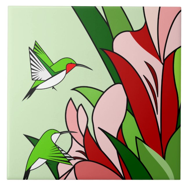 Cerâmica Azulejo de Flor e Beija-flor (Frente)
