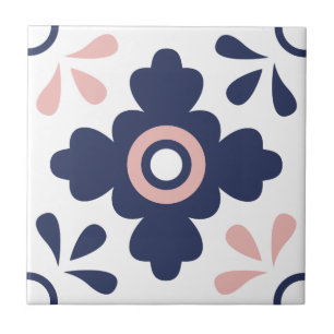 Cerâmica Azulejo de Flor Geométrico Azul e Rosa