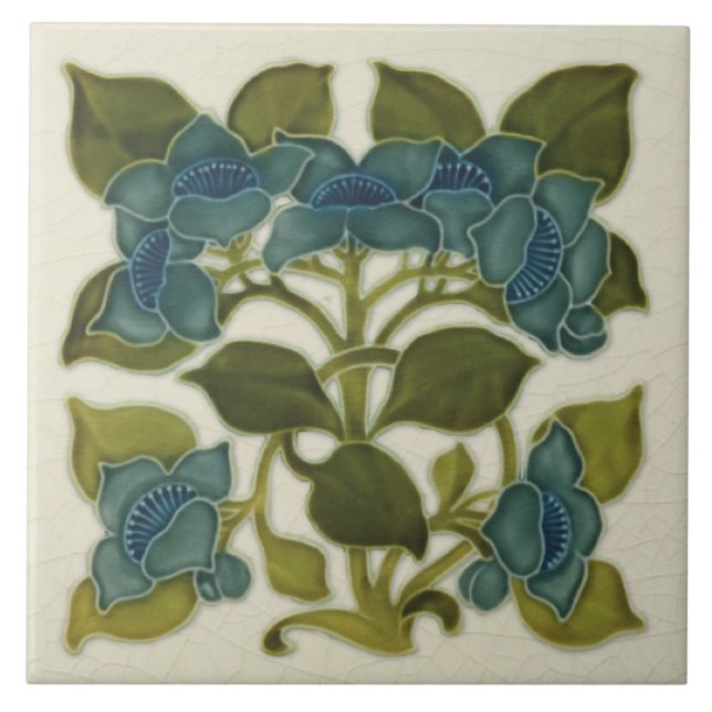 Cerâmica Azulejo de Flores Azuis Antiques Repro Art Nouveau (Frente)