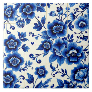Cerâmica azulejo de flores azuis atemporais