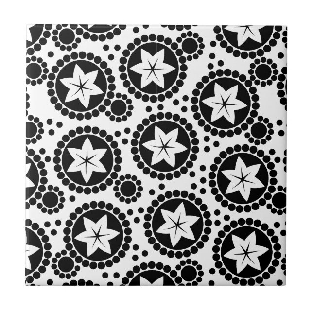 Cerâmica Azulejo de flores brancas e pretas, de cor branca (Frente)