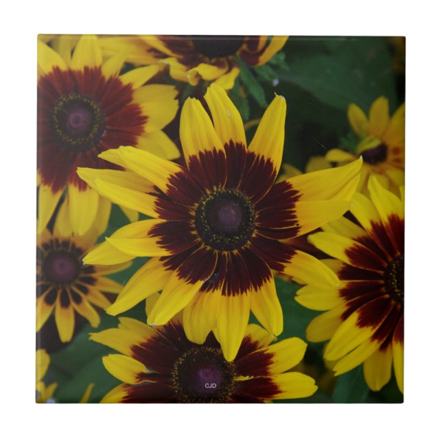 Cerâmica Azulejo de flores castanhas amarelas (Frente)