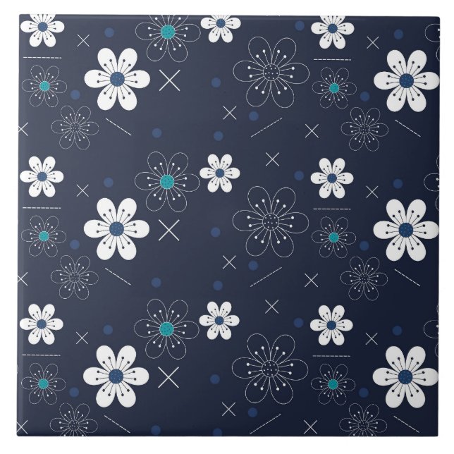 Cerâmica azulejo de flores de inverno à meia-noite (Frente)
