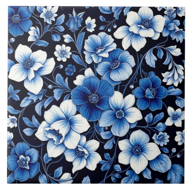 Cerâmica azulejo de flores de veludo azul (Frente)
