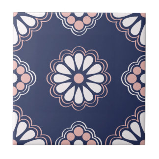 Cerâmica Azulejo de Flores Geométricas Azul, Branco e Rosa