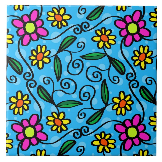 Cerâmica azulejo de flores rabiscadas (Frente)