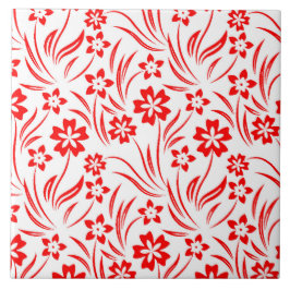 Cerâmica Azulejo de Flores Vermelhas