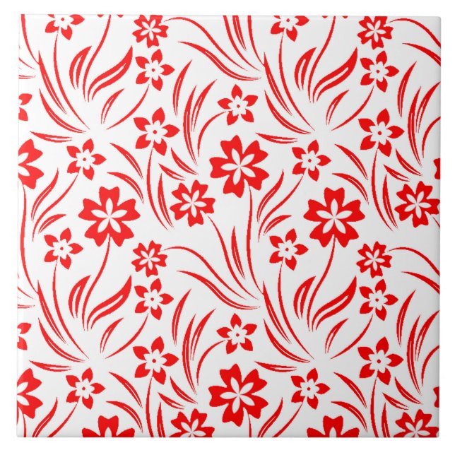 Cerâmica Azulejo de Flores Vermelhas (Frente)