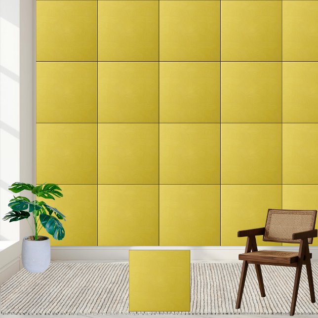 Cerâmica Azulejo de folha de Abstrato amarelo ensolarado (Sunny Yellow Abstract Leaf Pattern Ceramic Tile)