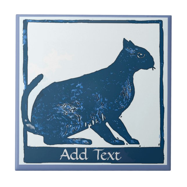 Cerâmica Azulejo de Gato Azul,adicionar texto (Frente)