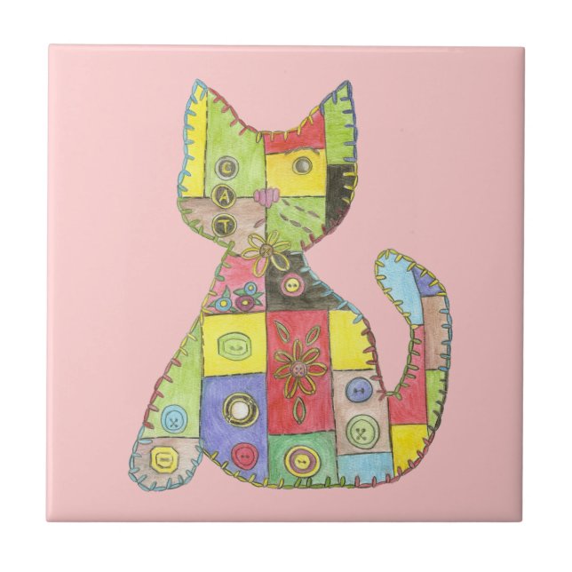 Cerâmica Azulejo de gato em patchwork (Frente)