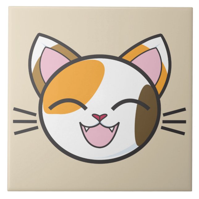 Cerâmica azulejo de gato feliz (Frente)