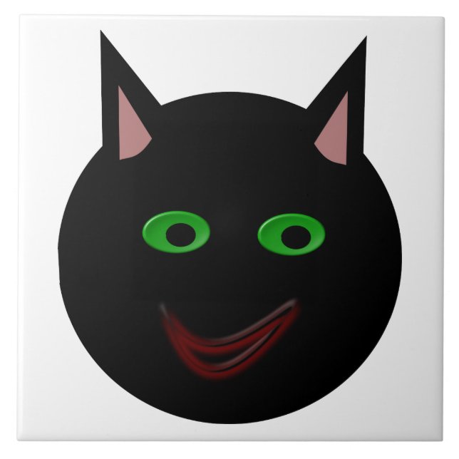 Cerâmica Azulejo de Gato Negro Halloween (Frente)