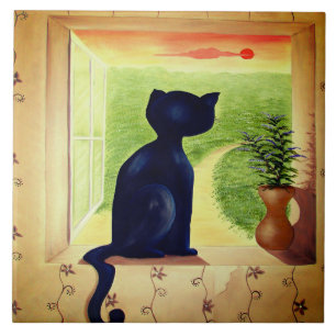 Cerâmica azulejo de gato preto