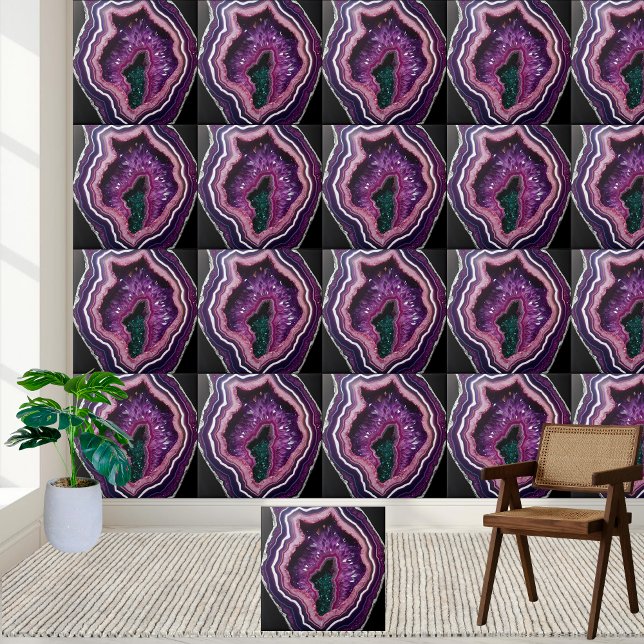 Cerâmica Azulejo de Geodo Ametist Natural com Centro Verde (Natural Amethyst Geode Tile with Green Center)