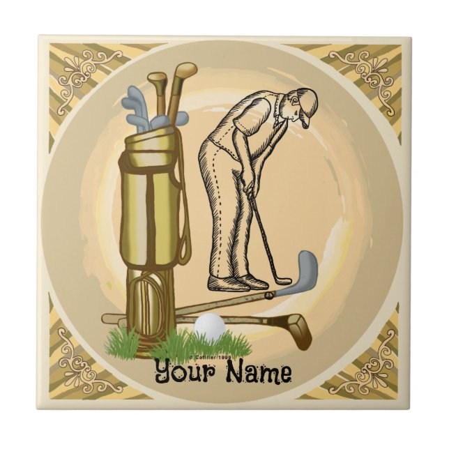 Cerâmica Azulejo de golfe antigo do Golf Clubs (Frente)