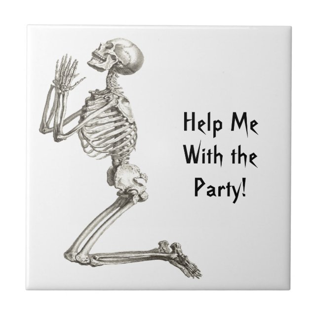 Cerâmica Azulejo de Halloween de Oração de Esqueleto (Frente)