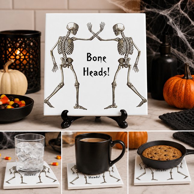 Cerâmica Azulejo de Halloween Esqueleto Cabeças Ósseas (Bone Heads Skeleton Halloween Tile)