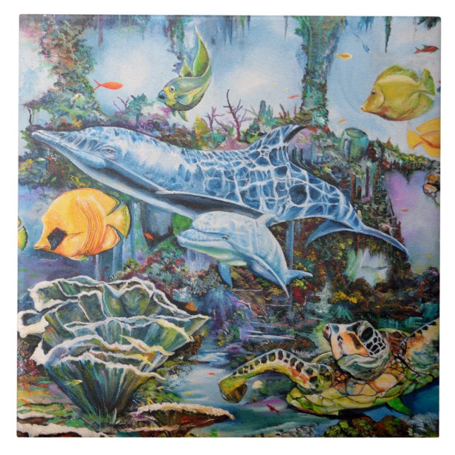 Cerâmica Azulejo de imagem de vida aquática (Frente)