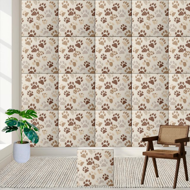 Cerâmica Azulejo de impressão de montagem em tons neutros (Neutral Tone Paw Print Tile)