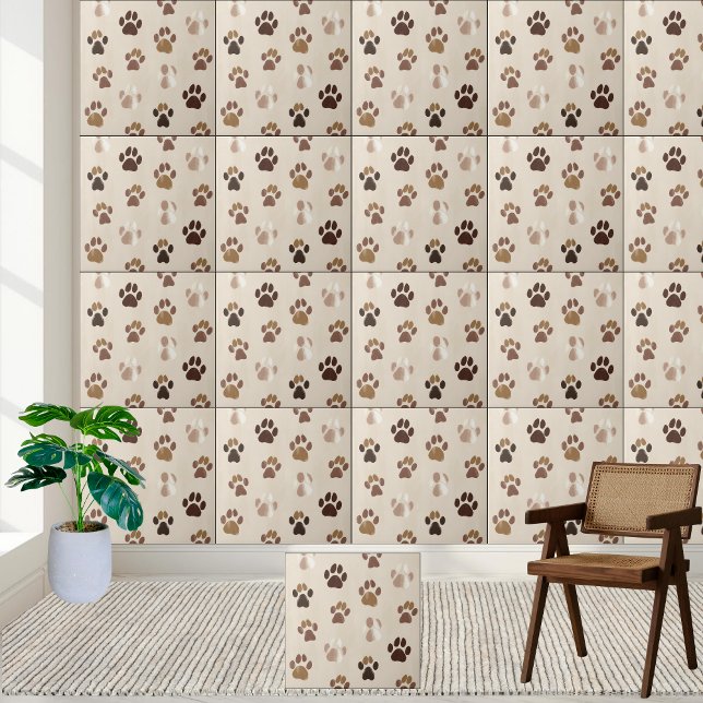 Cerâmica Azulejo de Impressão de Via Neutra Curta (Cute Neutral Paw Print Tile)