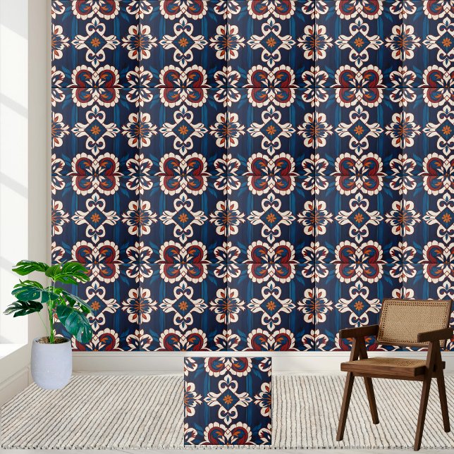 Cerâmica Azulejo de inspiração escandinava com padrão flora (Scandinavian-inspired Tile With Floral Pattern)