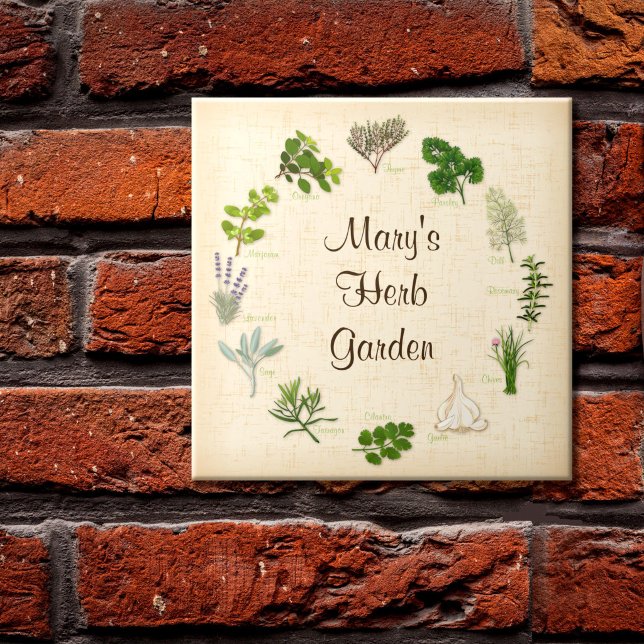 Cerâmica Azulejo de Jardim de Ervas Personalizado (Custom Herb Garden Tile.
Decor for your special garden! Fragrant, flavorful herbs and spices.)