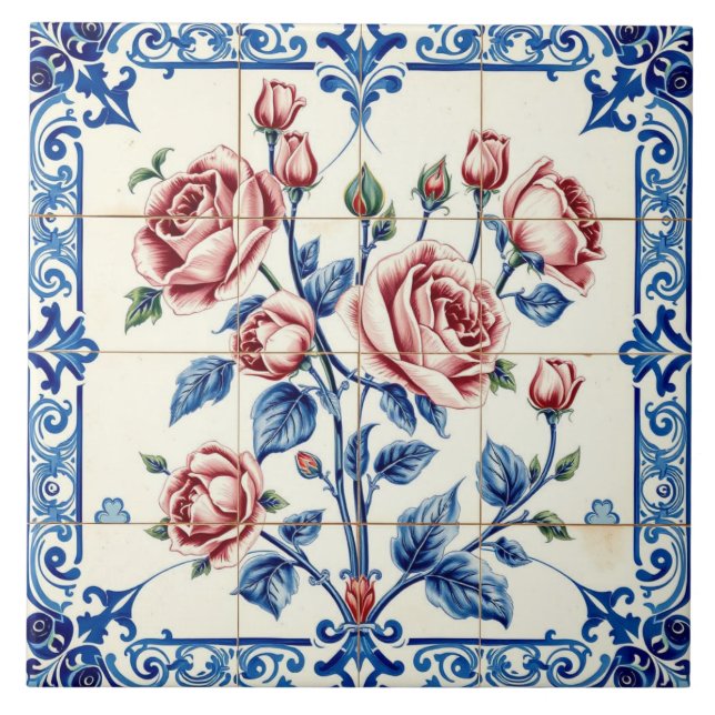 Cerâmica azulejo de jardim de rosas (Frente)
