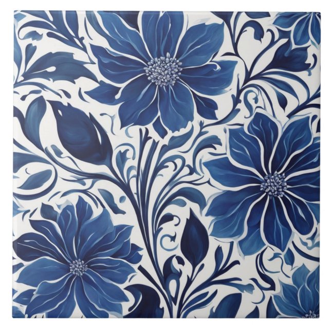 Cerâmica azulejo de jardim flor de índigo (Frente)