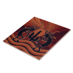 Cerâmica Azulejo de Kokopelli do sudoeste do cacto de Sun