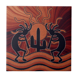Cerâmica Azulejo de Kokopelli do sudoeste do cacto de Sun