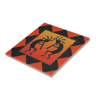 Cerâmica Azulejo de Kokopelli do sudoeste do por do sol