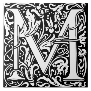 Cerâmica Azulejo de Letra M de Monograma de Alfabeto Floral
